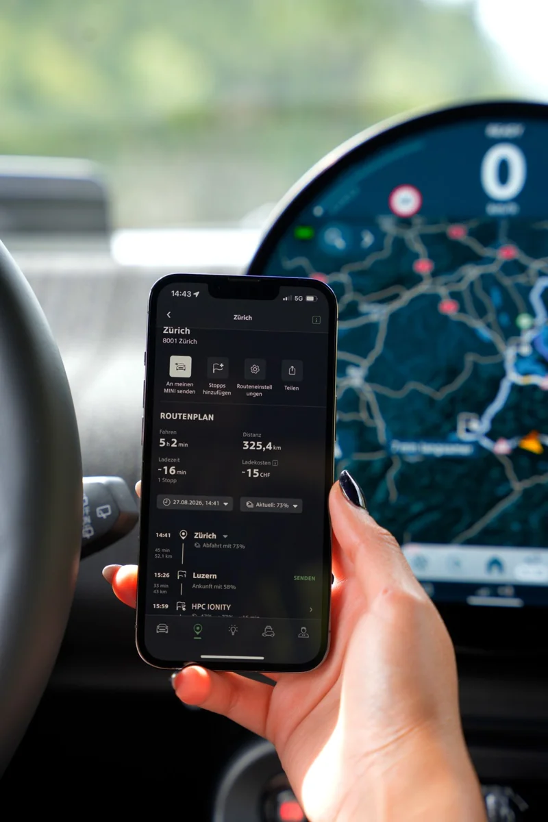MINI App показывает тарифы и стоимость зарядки при планировании маршрута